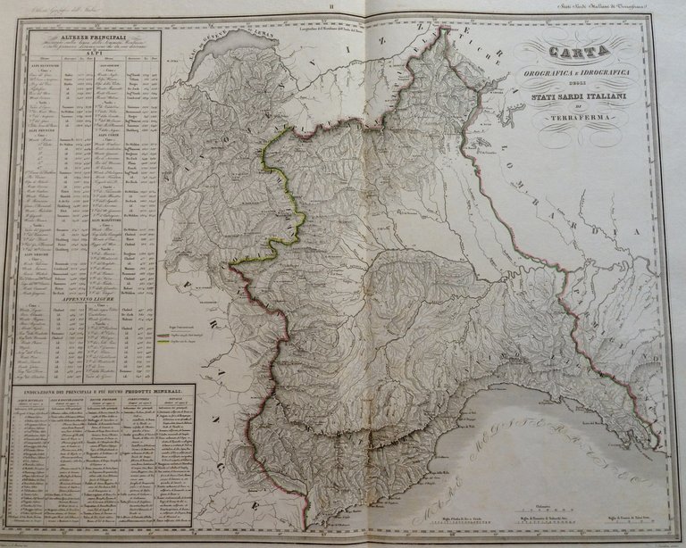 Zuccagni Orlandini Acquaforte Originale 1840 Atlante Geografico Stati Sardi