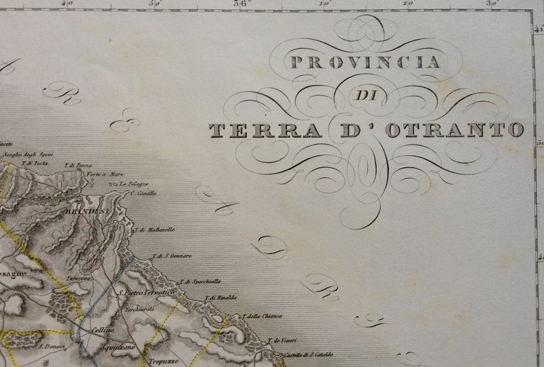 Zuccagni Orlandini Acquaforte Originale 1840 Atlante Geografico Terra d'Otranto