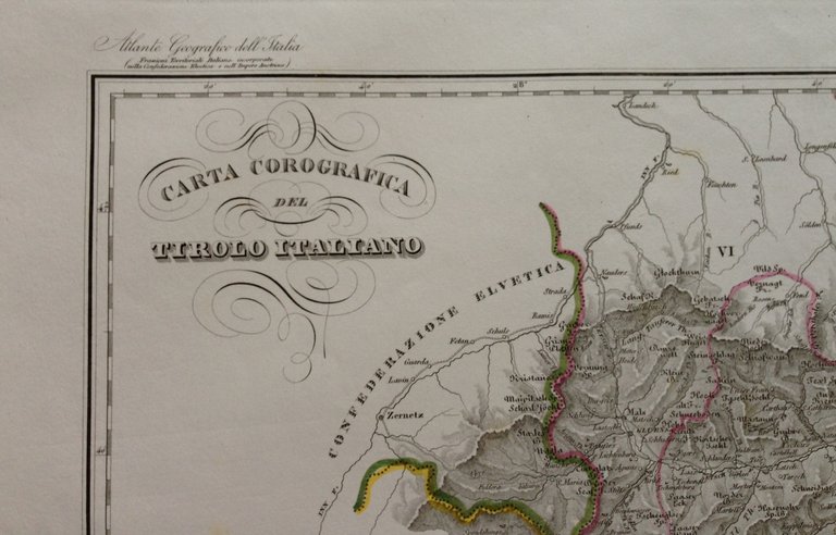 Zuccagni Orlandini Acquaforte Originale 1840 Atlante Geografico Tirolo Italiano