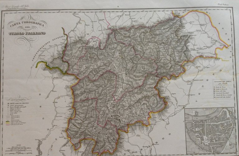 Zuccagni Orlandini Acquaforte Originale 1840 Atlante Geografico Tirolo Italiano