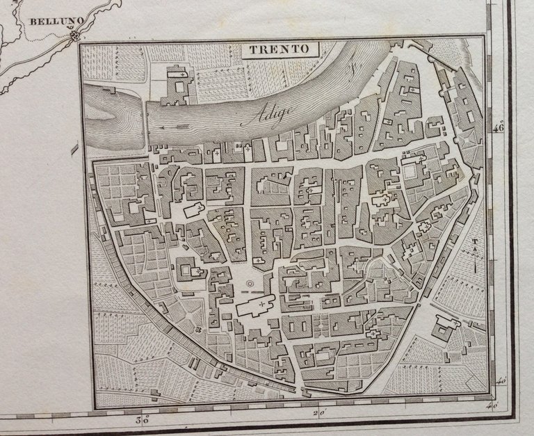 Zuccagni Orlandini Acquaforte Originale 1840 Atlante Geografico Tirolo Italiano