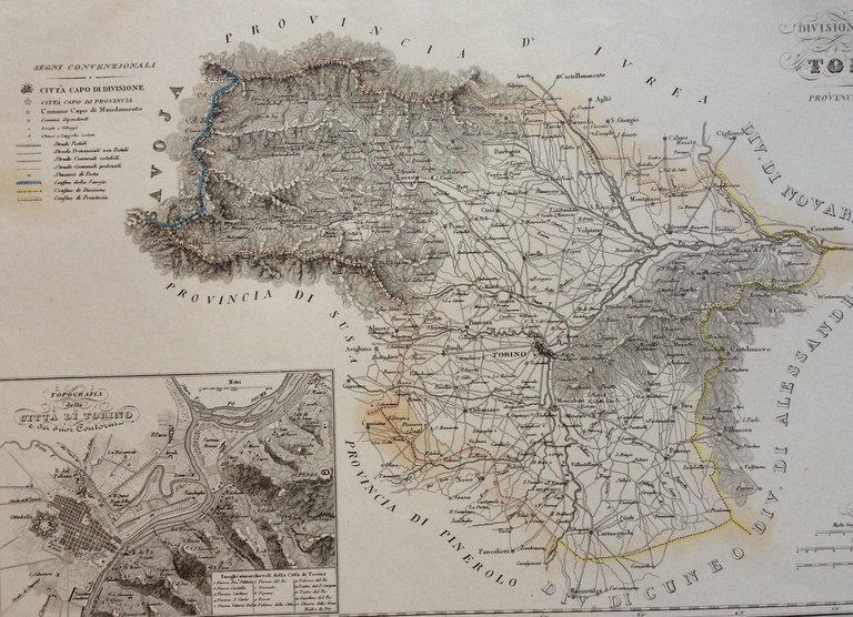 Zuccagni Orlandini Acquaforte Originale 1840 Atlante Geografico Torino