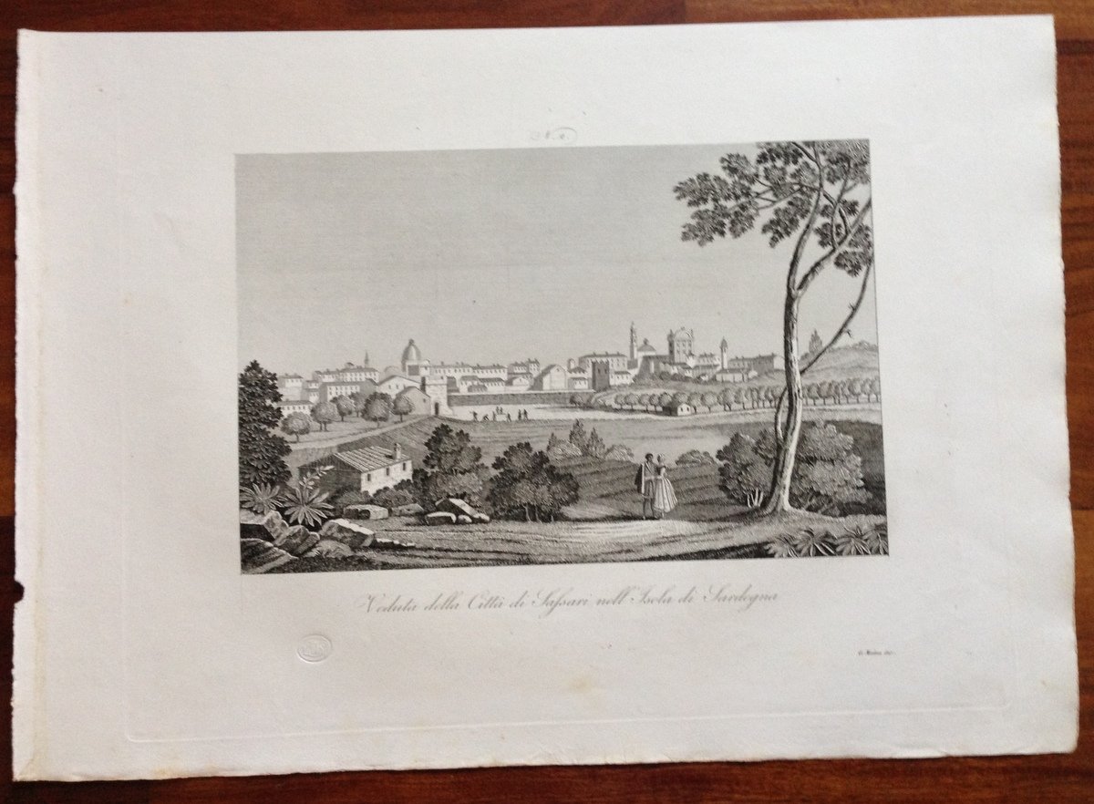 Zuccagni Orlandini Acquaforte Originale 1840 Atlante Veduta Sassari Sardegna