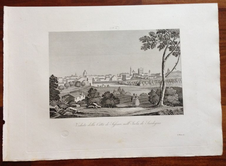 Zuccagni Orlandini Acquaforte Originale 1840 Atlante Veduta Sassari Sardegna