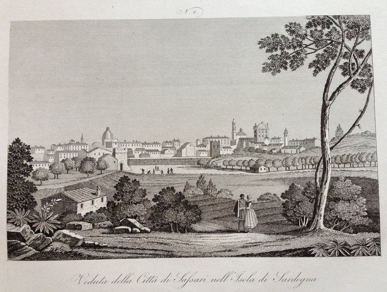 Zuccagni Orlandini Acquaforte Originale 1840 Atlante Veduta Sassari Sardegna