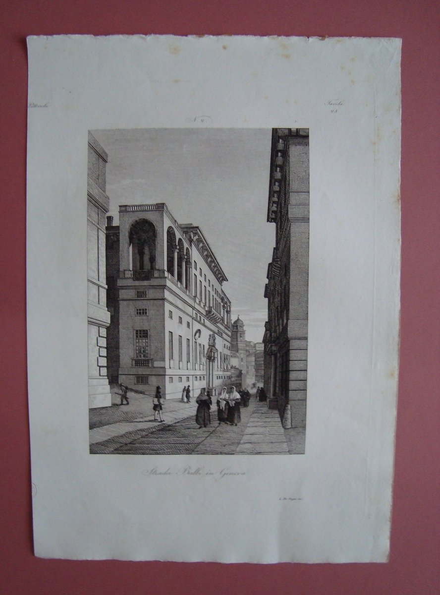 Zuccagni Orlandini acquaforte originale 1840 Strada Balbi Genova | Immagine principale