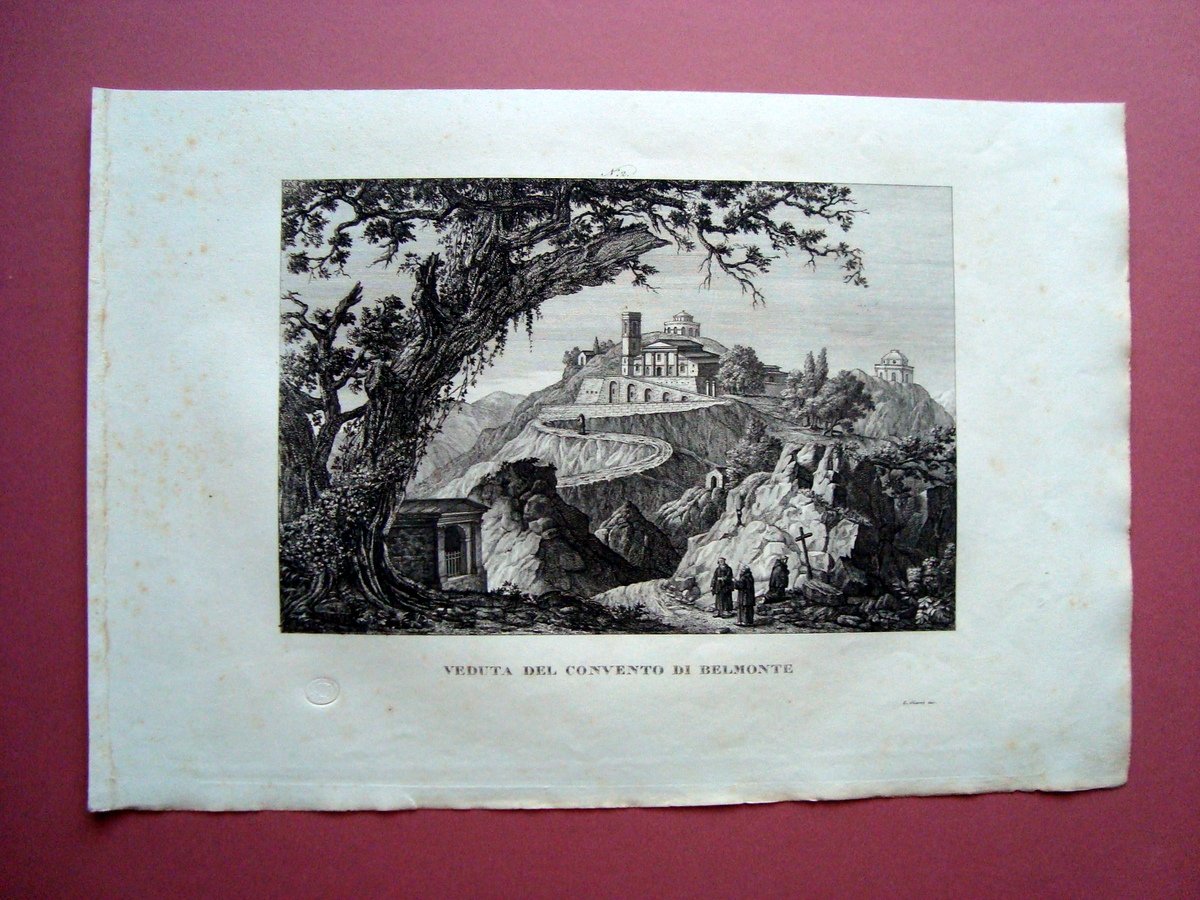 Zuccagni Orlandini acquaforte originale 1840 Veduta del Convento di Belmonte