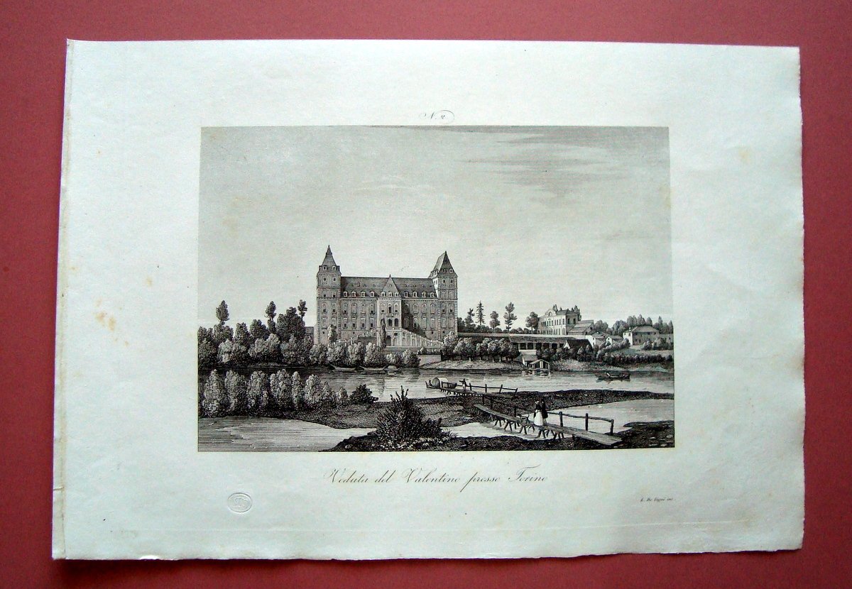Zuccagni Orlandini acquaforte originale 1840 Veduta del Valentino presso Torino | Immagine principale