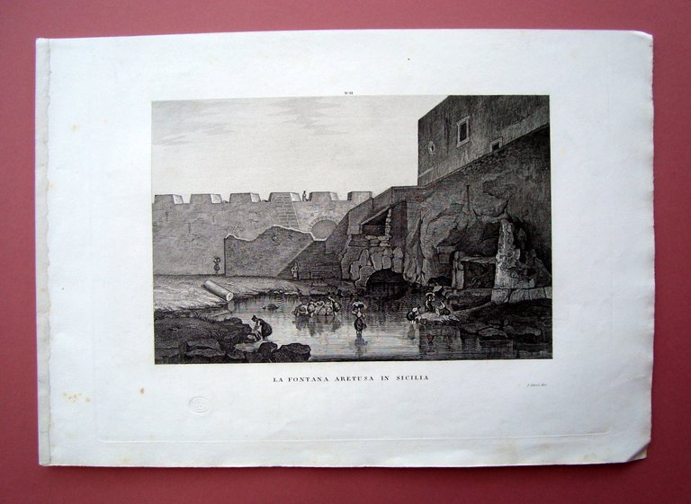 Zuccagni Orlandini acquaforte originale 1844 Atlante Geografico Aretusa Sicilia