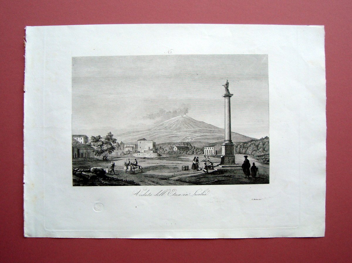 Zuccagni Orlandini acquaforte originale 1844 Atlante Geografico Etna Sicilia