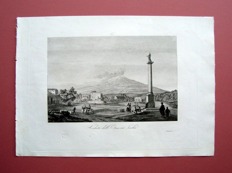 Zuccagni Orlandini acquaforte originale 1844 Atlante Geografico Etna Sicilia