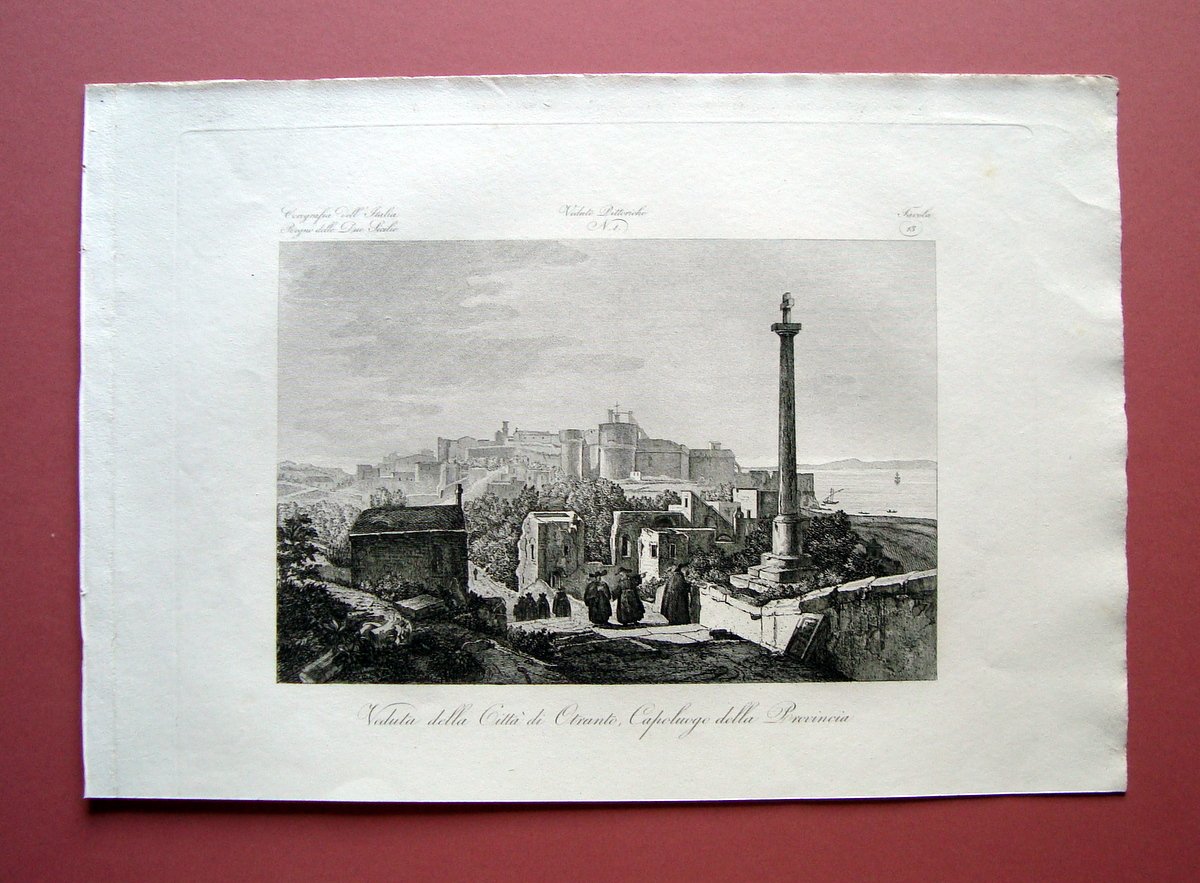 Zuccagni Orlandini acquaforte originale 1844 Atlante Geografico Otranto