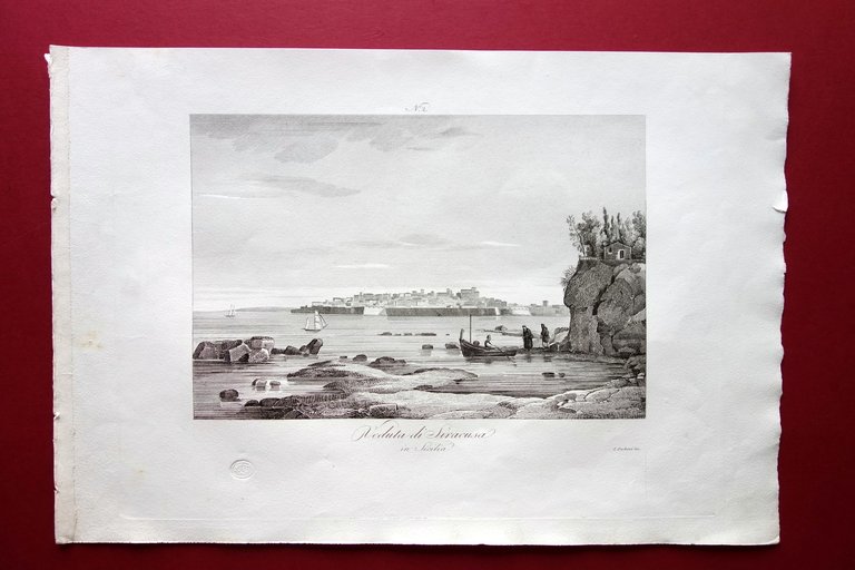 Zuccagni Orlandini acquaforte originale 1844 Atlante Geografico Siracusa Sicilia