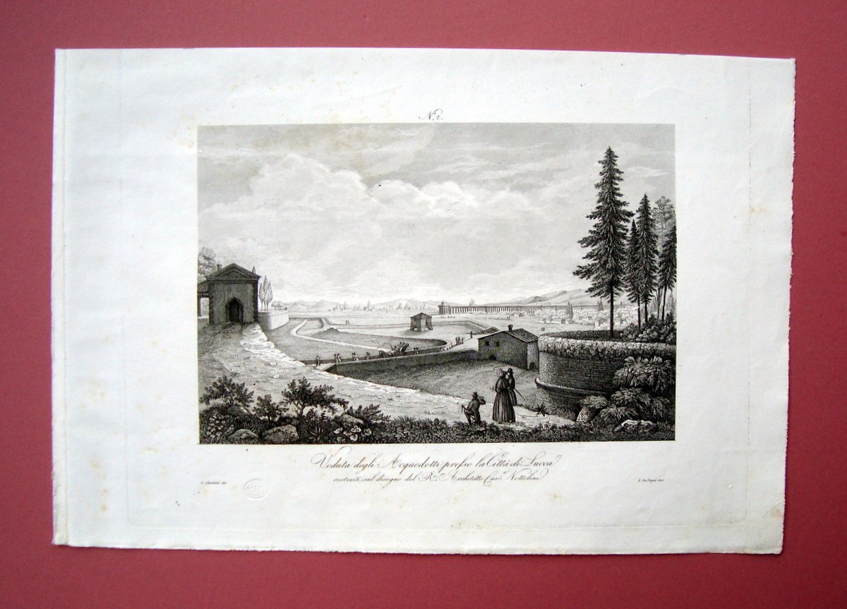 Zuccagni Orlandini Acquedotti presso Citt‡ di Lucca 1840 acquaforte originale