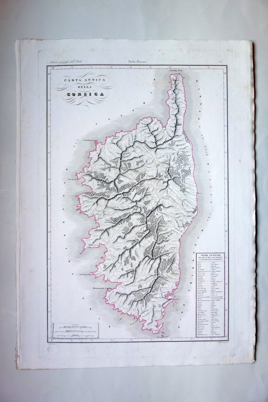 Zuccagni Orlandini Carta Antica della Corsica Atlante Acquaforte Originale 1840