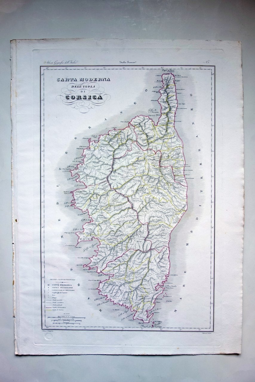 Zuccagni Orlandini Carta Moderna dell'Isola di Corsica Acquaforte Originale 1840
