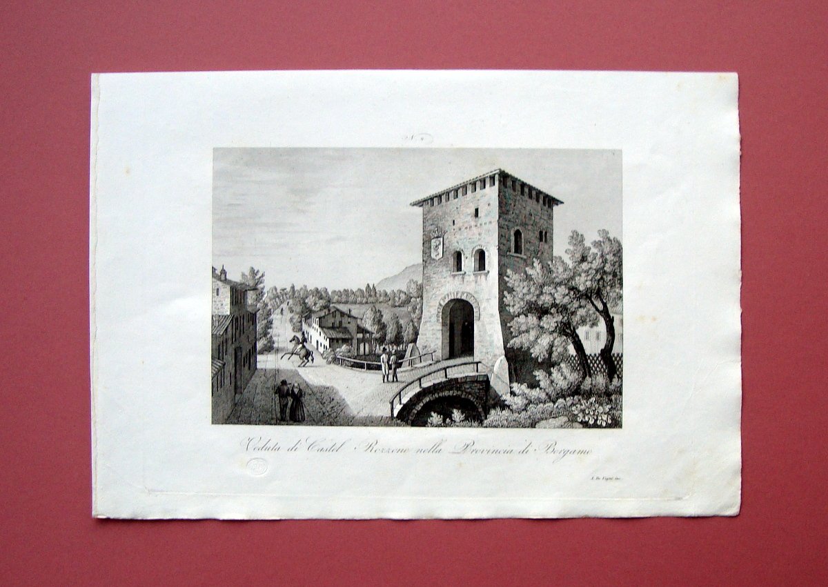 Zuccagni Orlandini Castel Rozzone Provincia Bergamo 1840 acquaforte originale