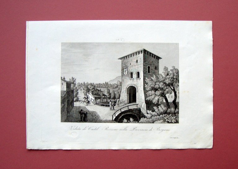Zuccagni Orlandini Castel Rozzone Provincia Bergamo 1840 acquaforte originale