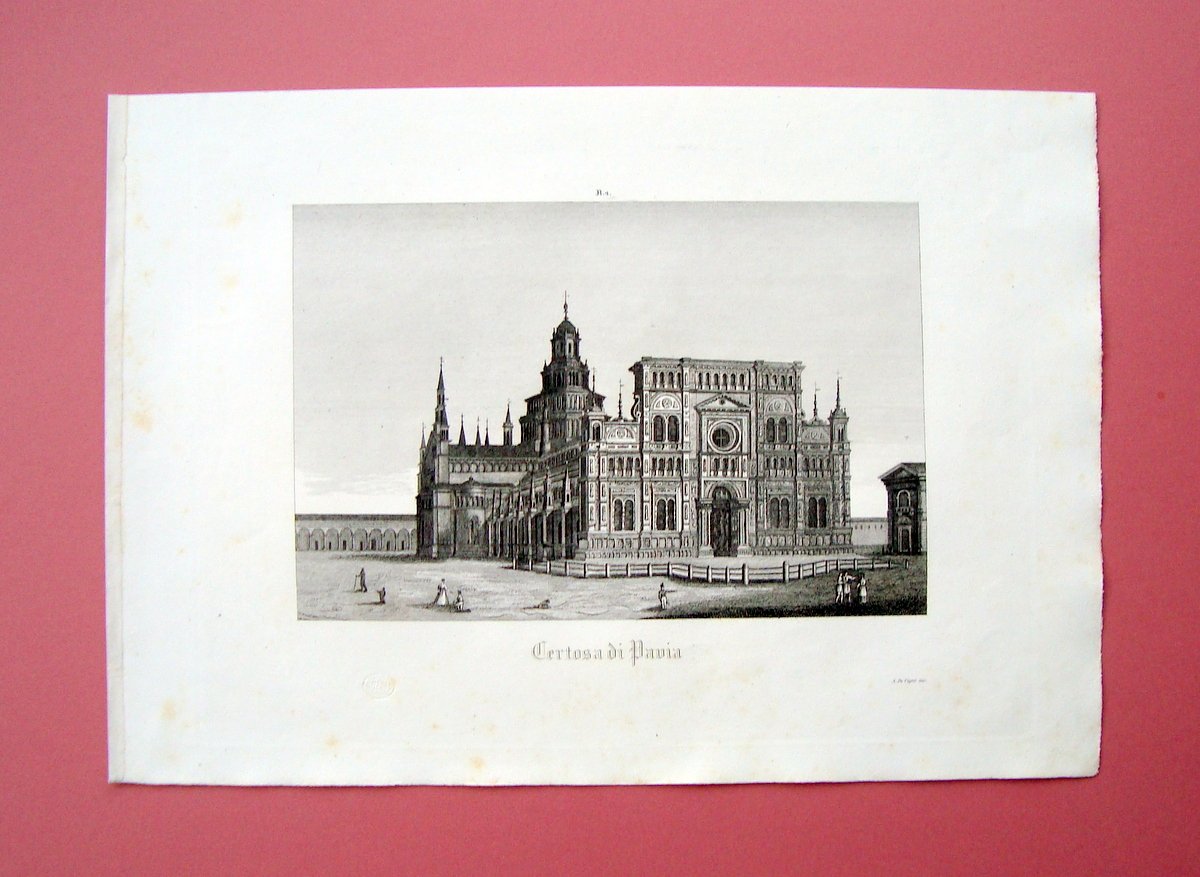 Zuccagni Orlandini Certosa di Pavia 1844 acquaforte originale