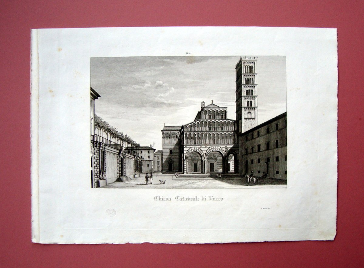 Zuccagni Orlandini Chiesa Cattedrale di Lucca 1840 acquaforte originale