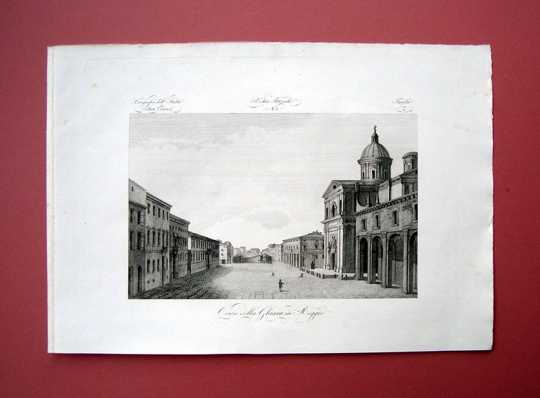 Zuccagni Orlandini Corso della Ghiara in Reggio 1840 acquaforte originale