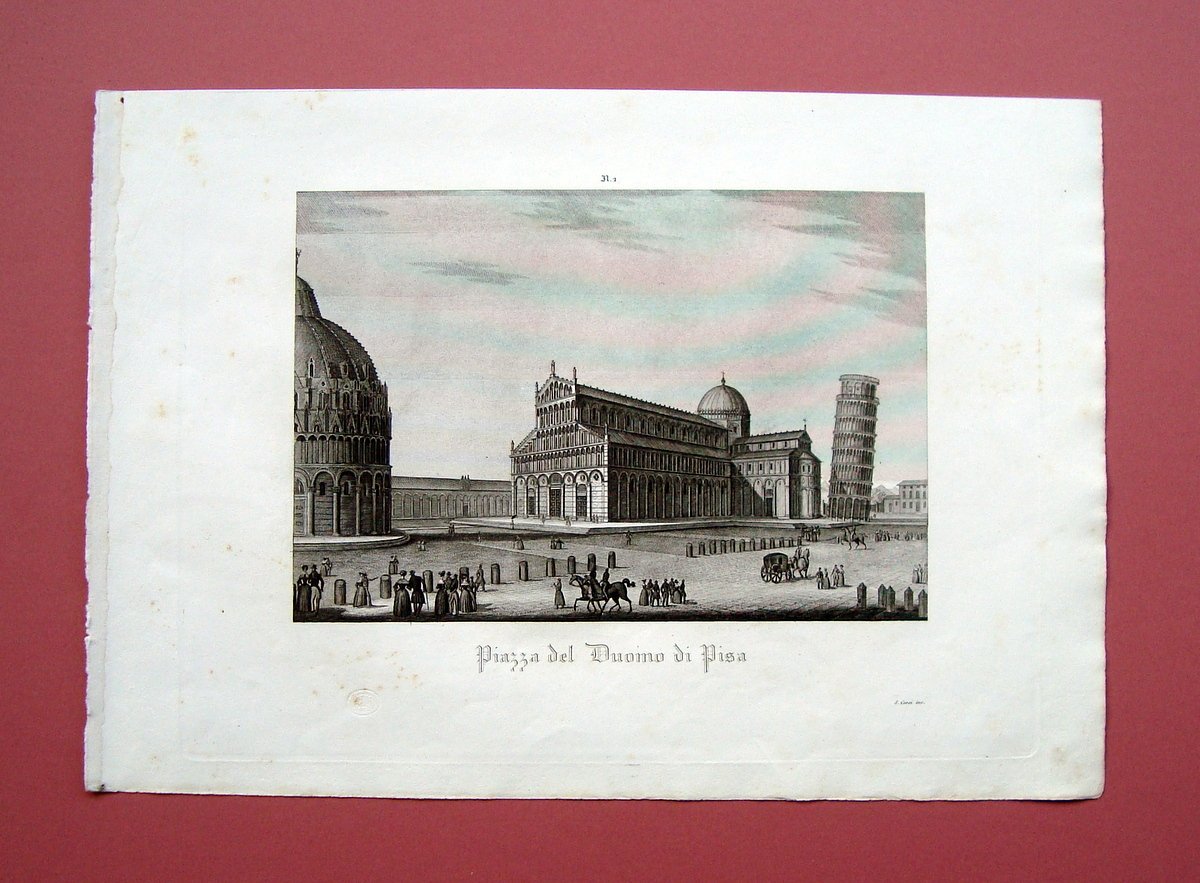 Zuccagni Orlandini Piazza del Duomo di Pisa 1844 acquaforte originale