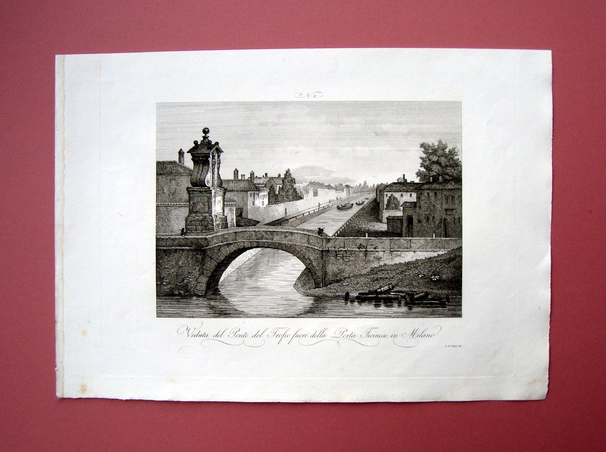 Zuccagni Orlandini Ponte Trofeo Porta Ticinese Milano 1840 acquaforte originale
