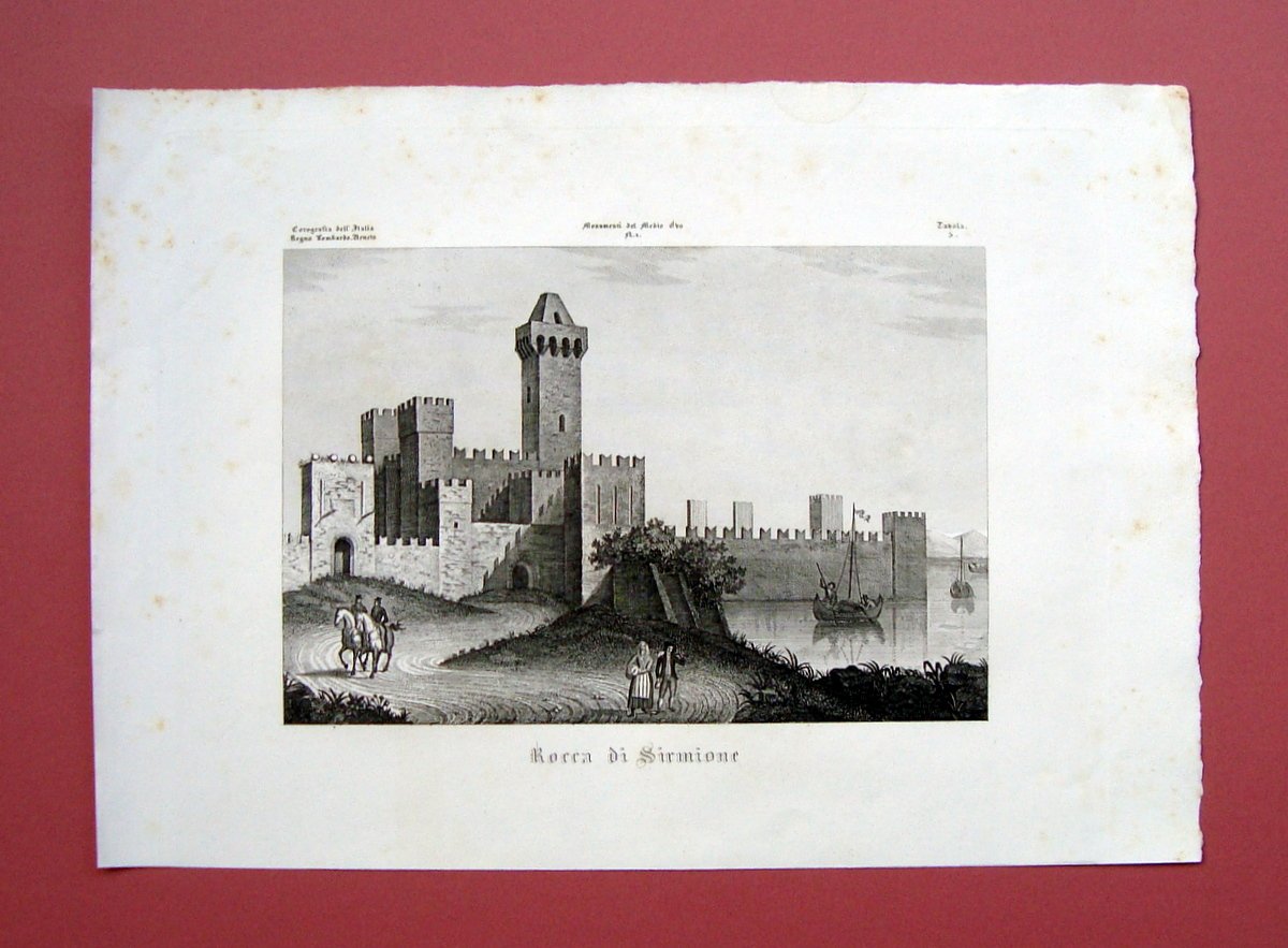 Zuccagni Orlandini Rocca di Sirmione 1844 acquaforte originale