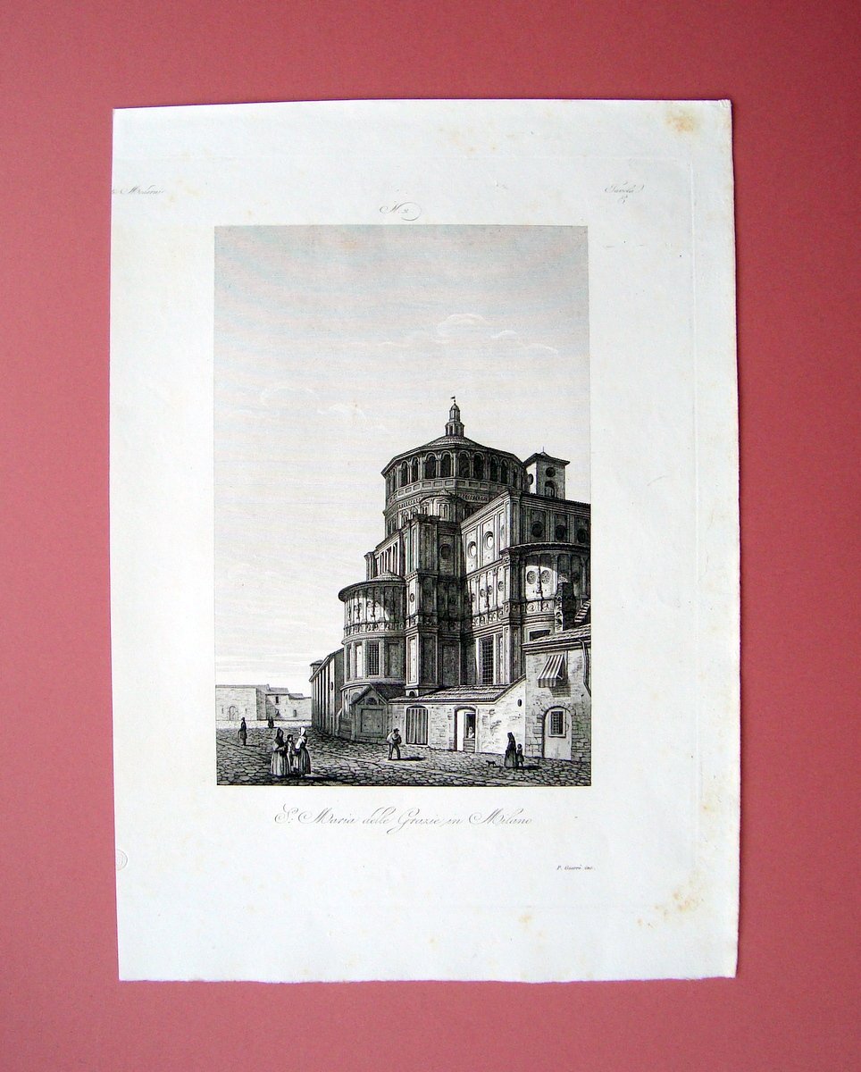 Zuccagni Orlandini S.Maria delle Grazie in Milano 1844 acquaforte originale