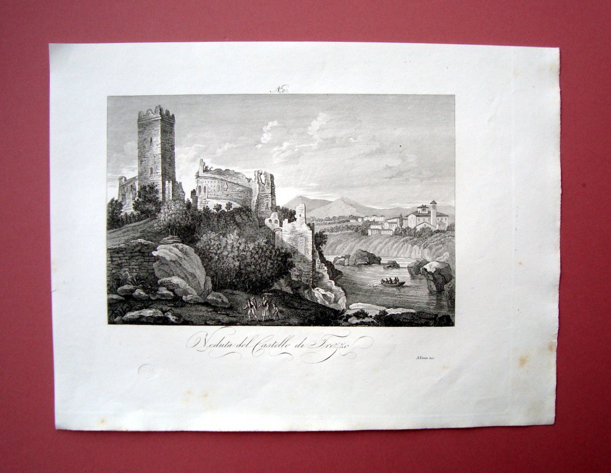 Zuccagni Orlandini Veduta Castello di Trezzo1840 acquaforte originale | Immagine principale