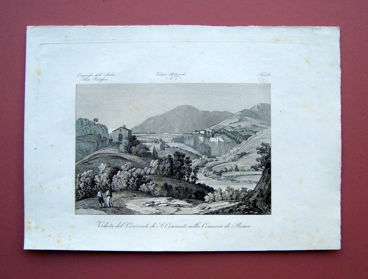 Zuccagni Orlandini Veduta Convento S.Cosimato Comarca Roma 1844 acquaforte