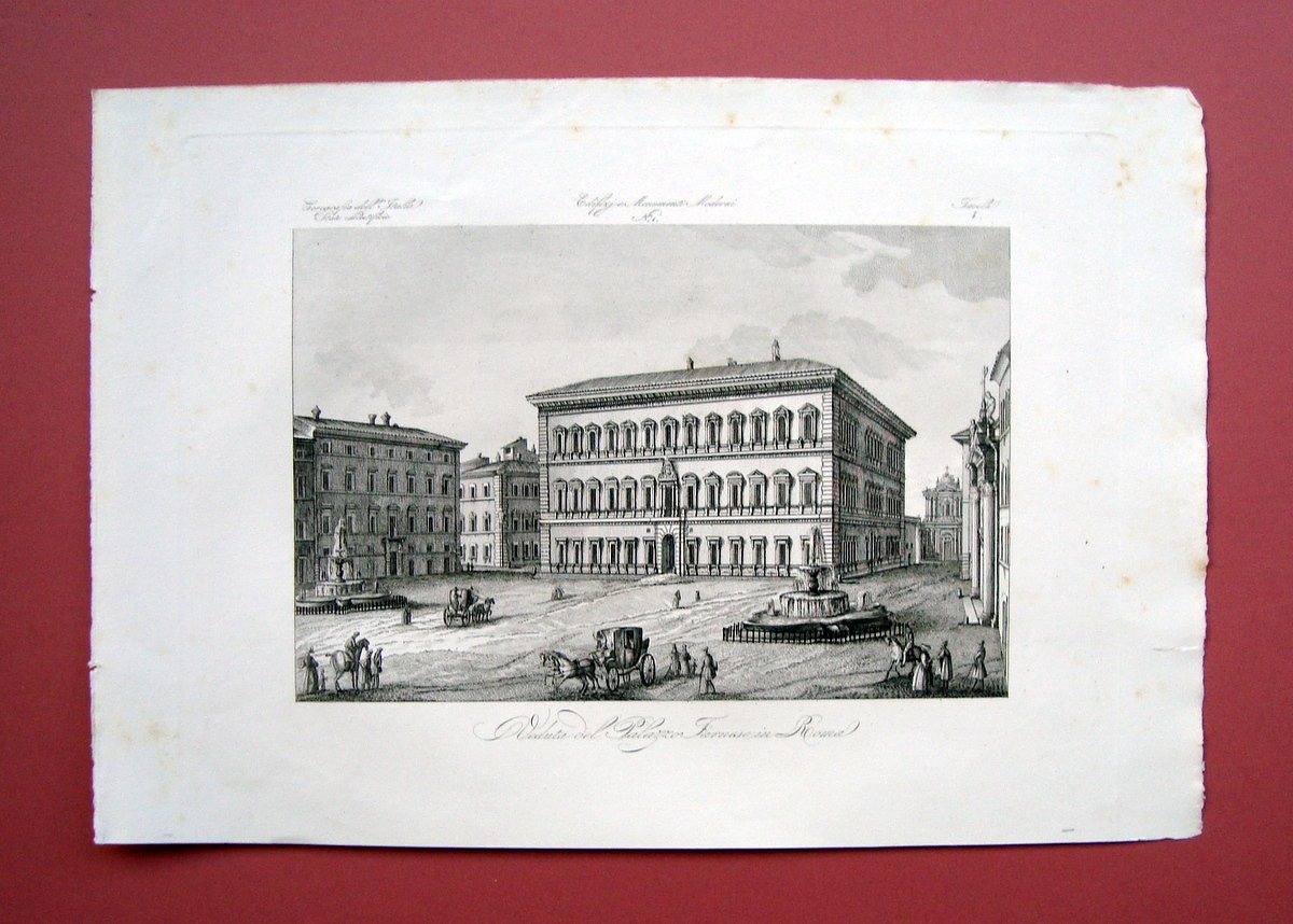 Zuccagni Orlandini Veduta del Palazzo Farnese in Roma 1844 acquaforte …