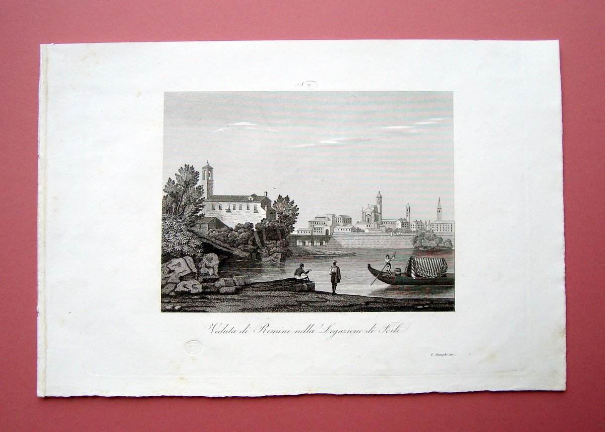 Zuccagni Orlandini Veduta di Rimini Legazione ForlÏ acquaforte originale 1840