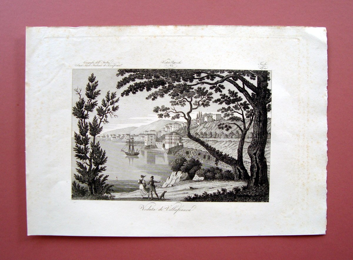 Zuccagni Orlandini Veduta di Villafranca 1840 acquaforte originale | Immagine principale