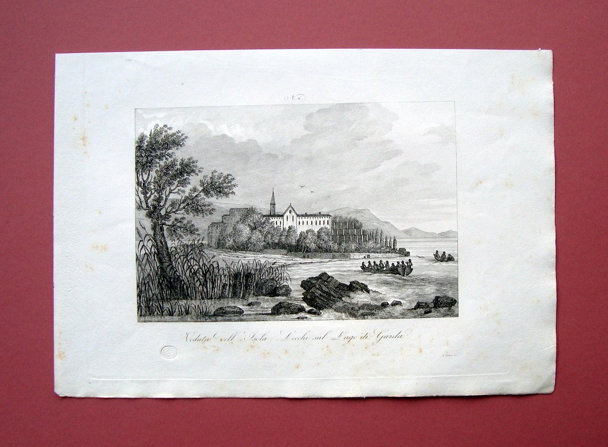 Zuccagni Orlandini Veduta Isola Lecchi Lago di Garda 1840 acquaforte …