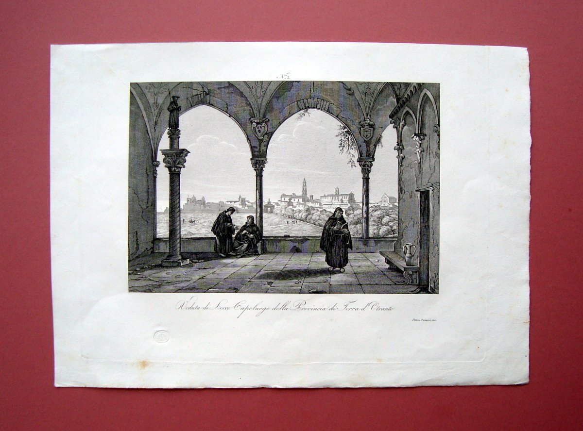 Zuccagni Orlandini Veduta Lecce Terra d'Otranto 1840 acquaforte originale