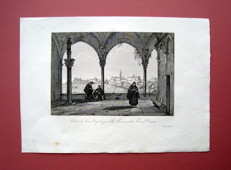 Zuccagni Orlandini Veduta Lecce Terra d'Otranto 1840 acquaforte originale