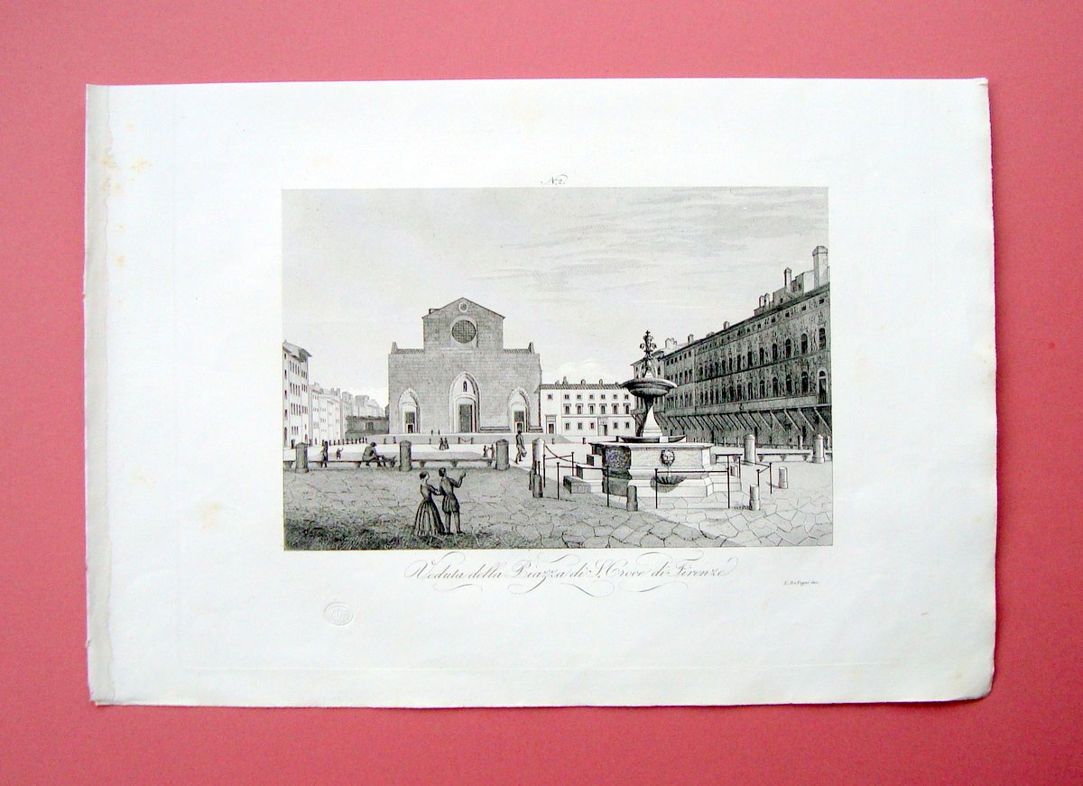 Zuccagni Orlandini Veduta Piazza S.Croce Firenze 1844 acquaforte originale | Immagine principale
