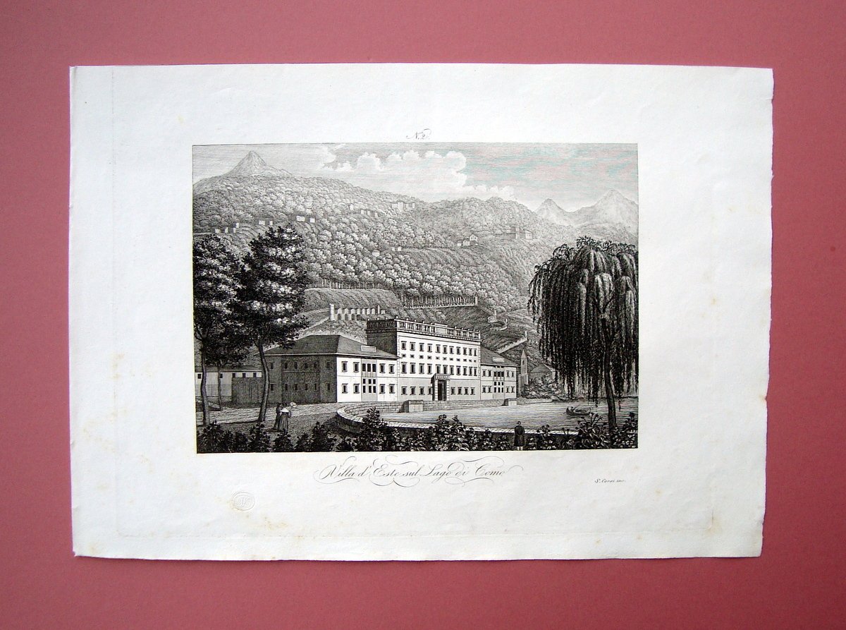 Zuccagni Orlandini Villa d'Este sul lago di Como 1840 acquaforte …