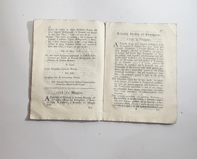 Antico Brescia 1778 Causa Città contro Bellegrandi Bonomi Benaglio | Immagine Gallery 3