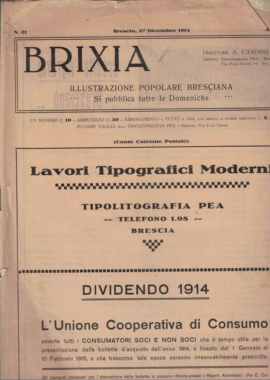 BRIXIA ILLUSTRAZIONE POPOLARE BRESCIANA 27 DICEMBRE 1914 RIVISTA BRESCIANA