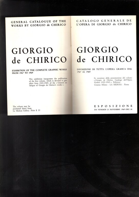 g. de chirico - brochure mostra "la medusa"
