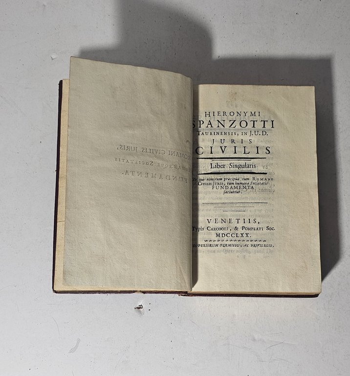 Hieronymi Spanzotti Juris Civilis Venezia 1770 Diritto Antico - Copertina … | Immagine Gallery 4