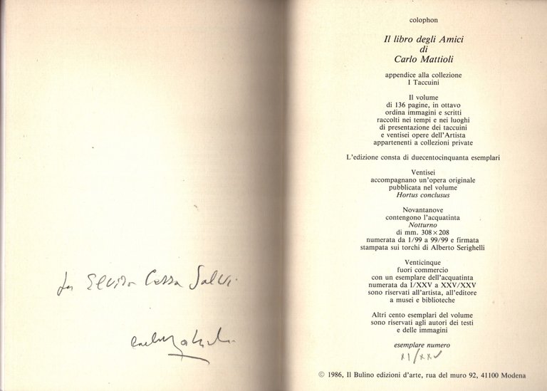 Il libro degli Amici di Carlo Mattioli Appendice alla collezione …
