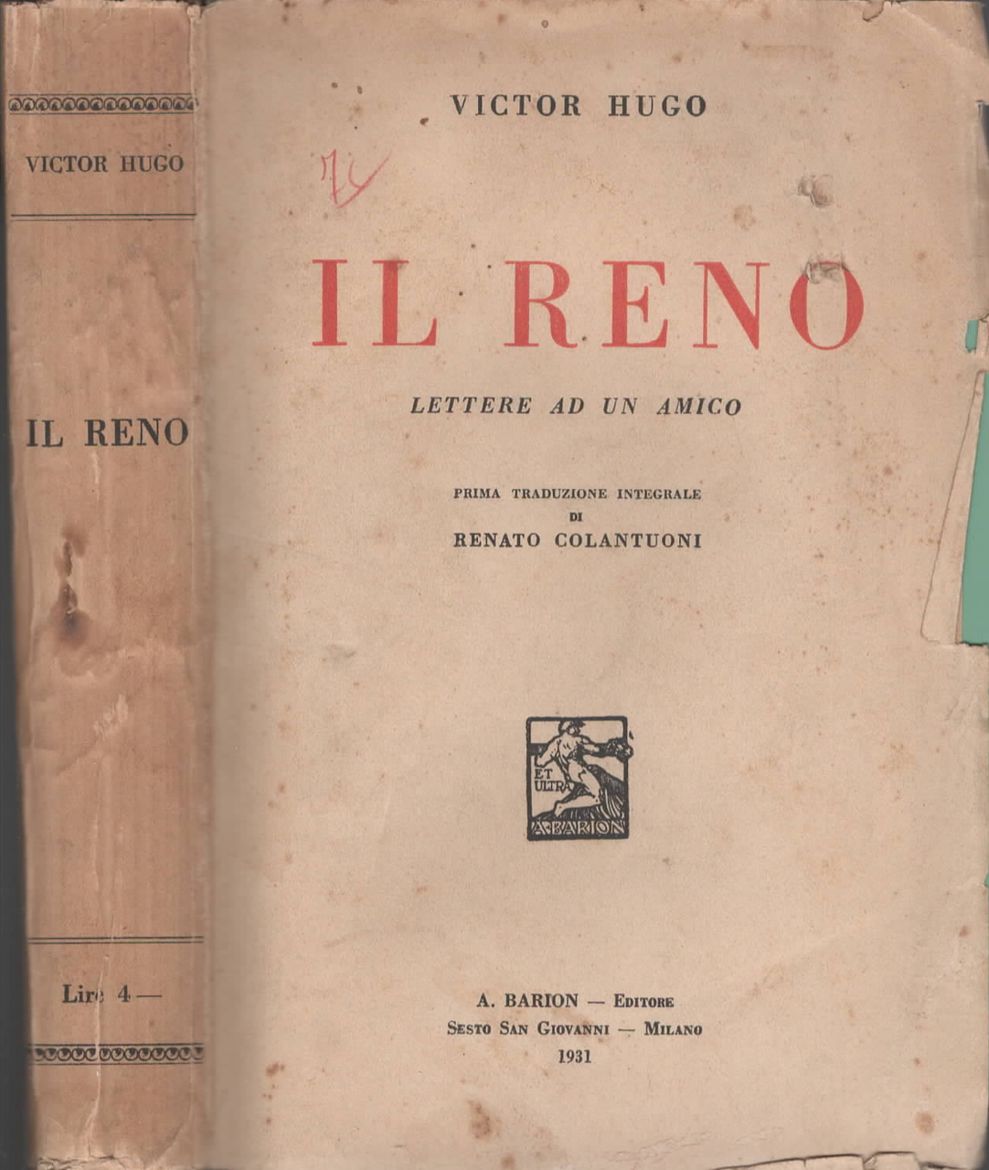 Il Reno. lettere ad un amico di Victor Hugo