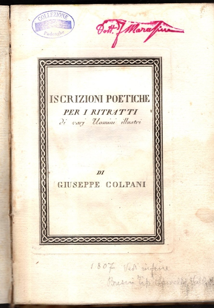 ISCRIZIONE POETICHE PER I RITRATTI DI VARI UOMINI ILLUSTRI