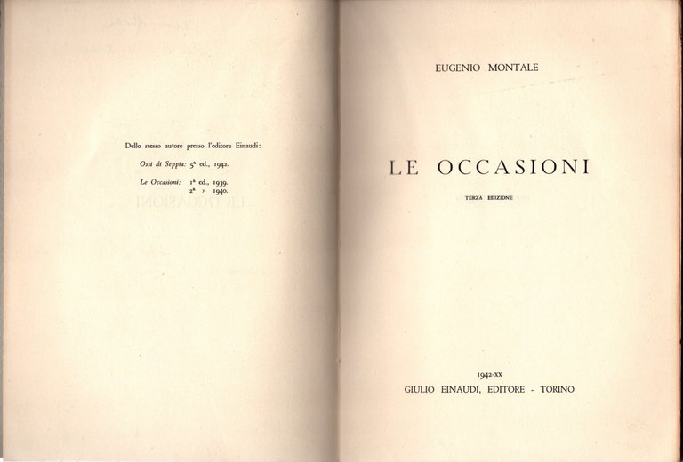 Le occasioni Eugenio Montale (terza edizione)