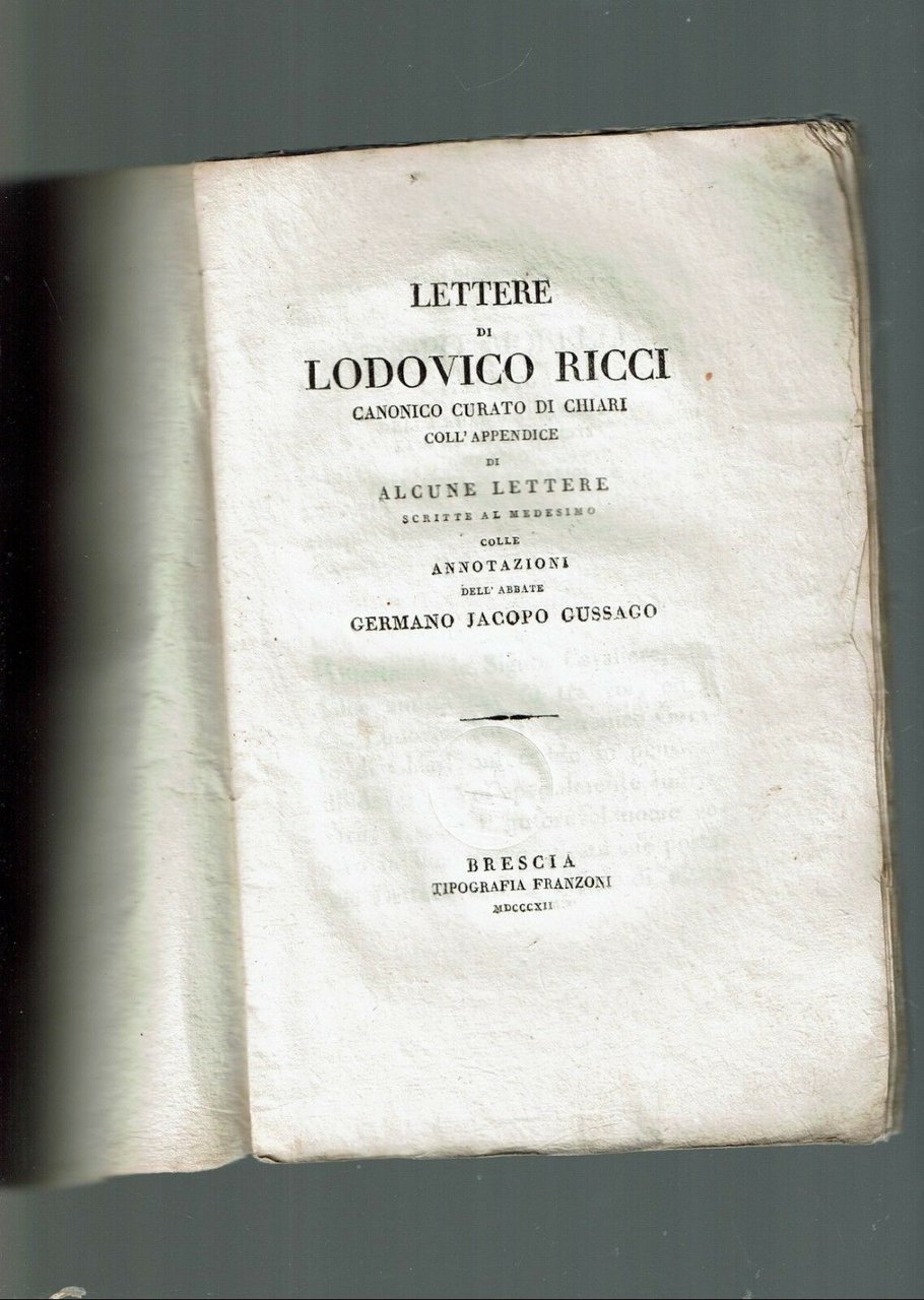 LETTERE DI LODOVICO RICCI FRANZONI 1812