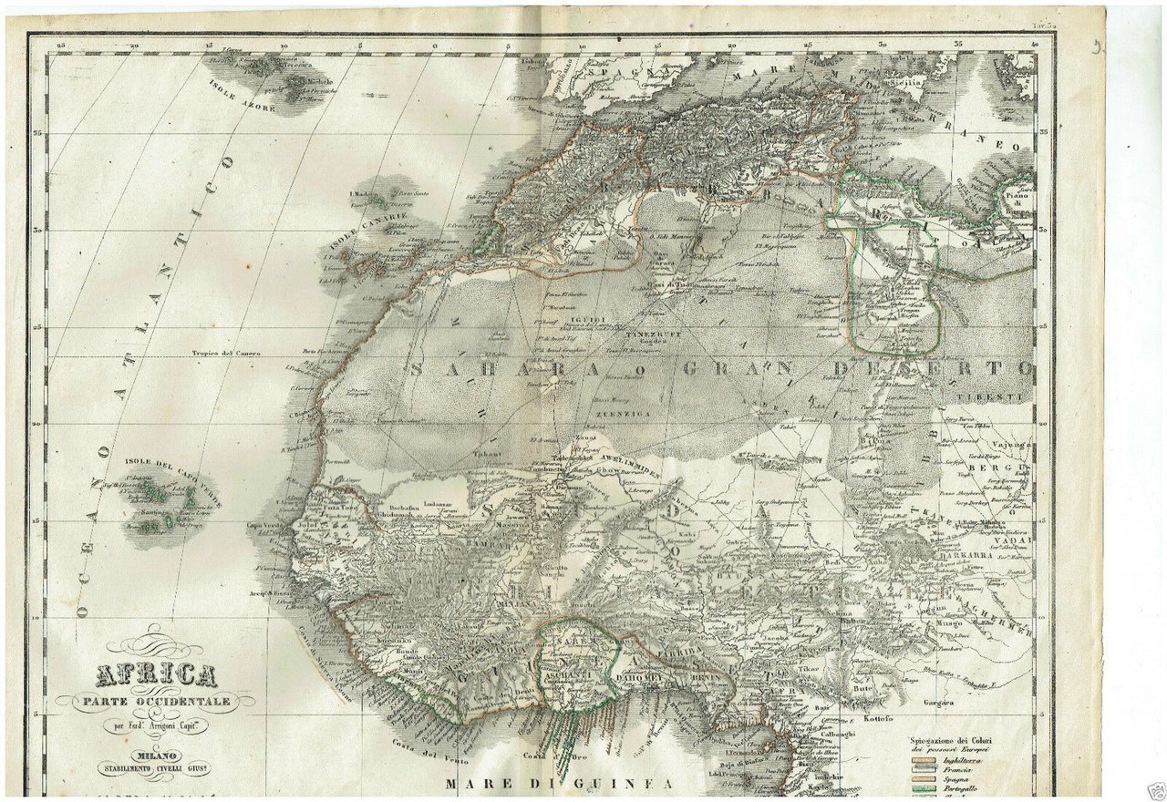 MAPPA ACQUARELLATA AMERICA OCCIDENTALE G. CIVELLI MILANO 1860