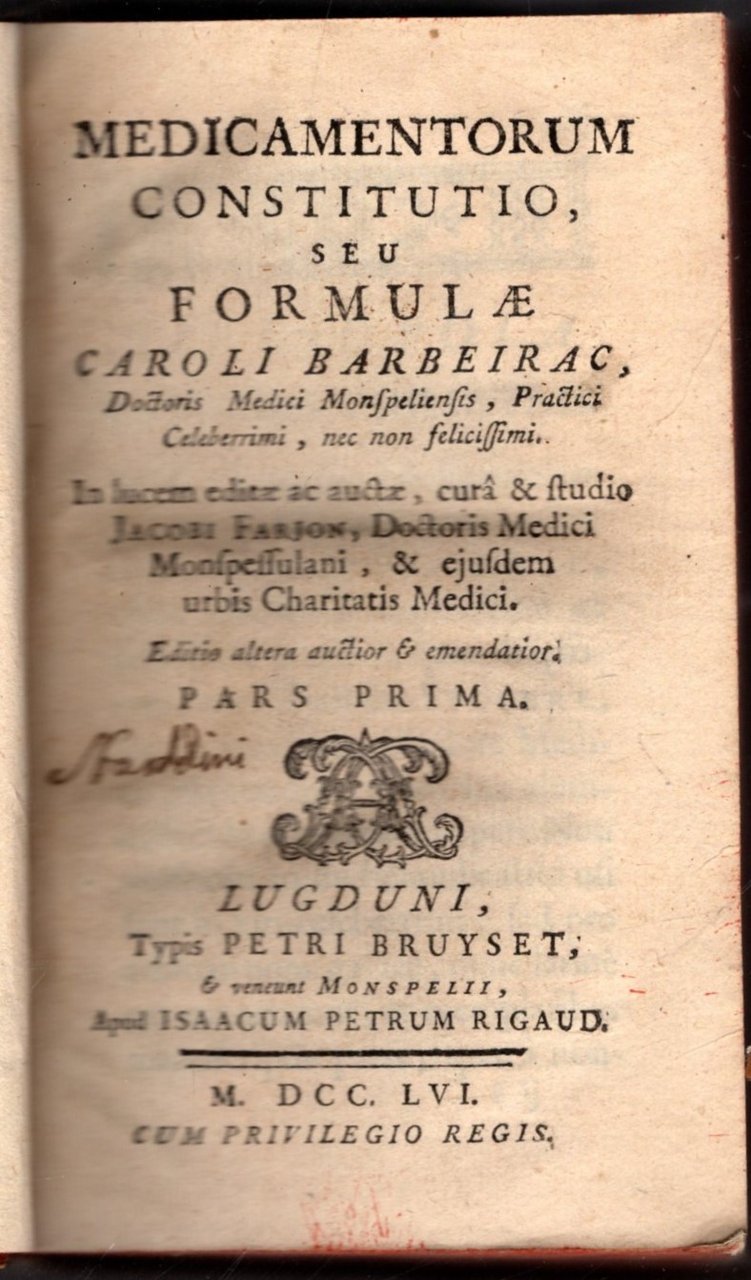 Medicamentorum Constitutio Seu Formulae Caroli Barbeirac